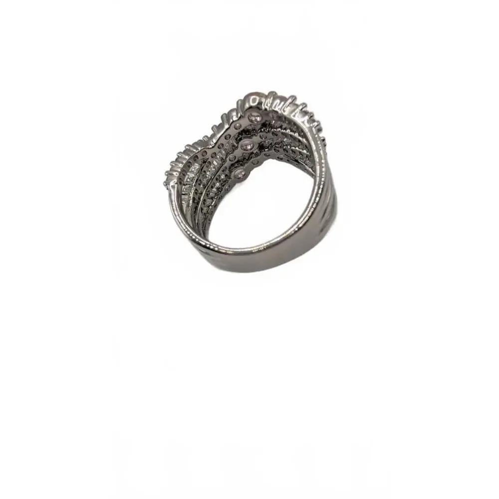 Silver Tone Multi-Row Crystal Accent Ring Size 6 - Picture 5 of 9